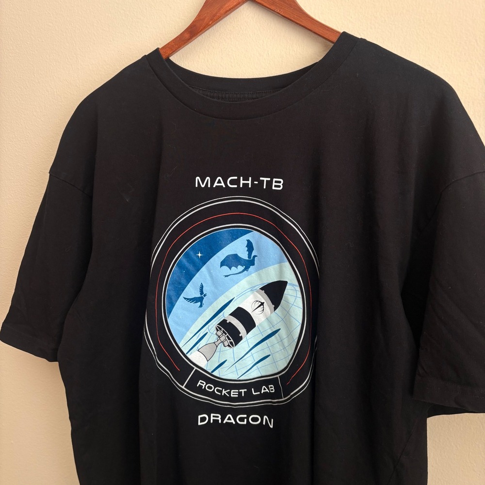 SpaceX Authentic Rocket Lab Mach-TB 2.0 Dragon Demo Black Graphic T Shirt